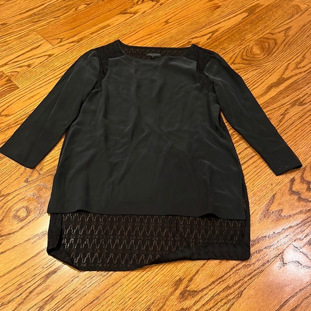 Rag & Bone Woman’s Black Silk High Low Top With Lace Accents Size S